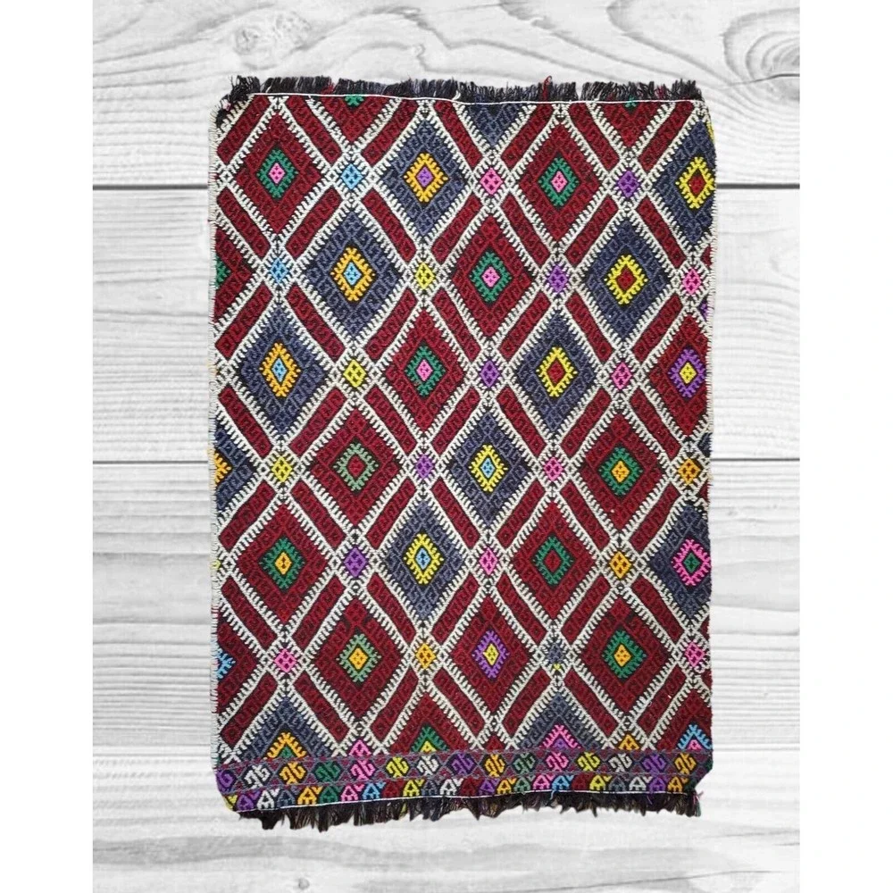 VTG Turkish Kilim Rug 42in x30'in Hand Woven Goat Hair Antolian Cicim Ta…